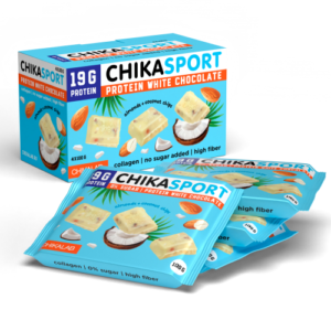 BIAŁA CZEKOLADA CHIKASPORT 100 G - MIGDAŁY I WIÓRKI KOKOSOWE