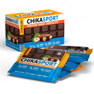 CZEKOLADA GORZKA CHIKASPORT 100 G - Z ORZECHAMI LASKOWYMI